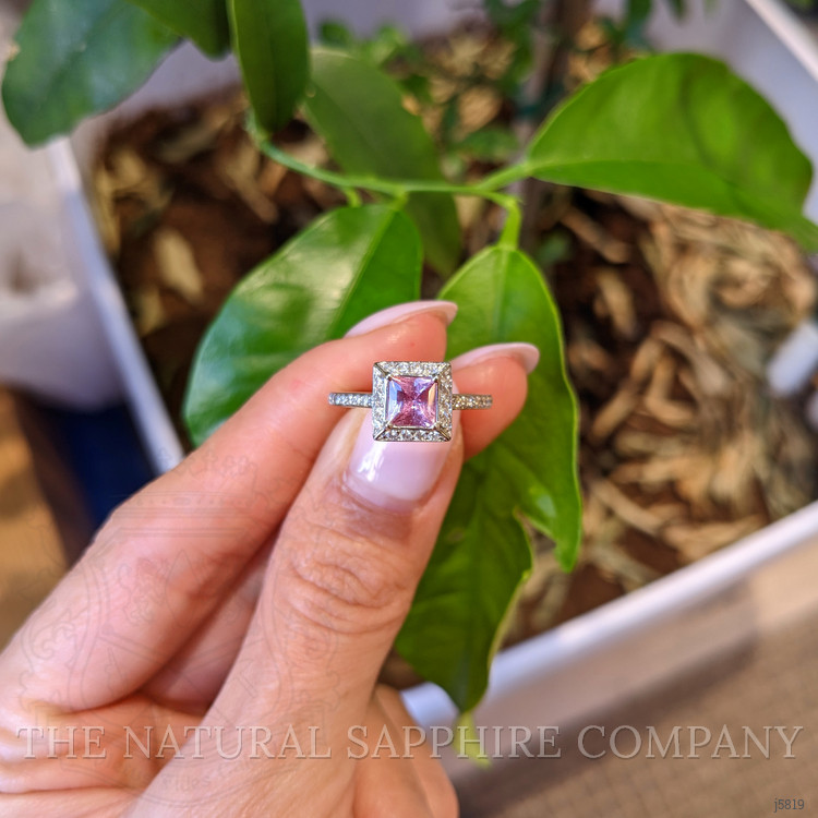0.66 Ct. Pink Sapphire and Natural Diamond Pave Ring, 14K White Gold