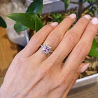 0.66 Ct. Pink Sapphire and Natural Diamond Pave Ring, 14K White Gold Life Style