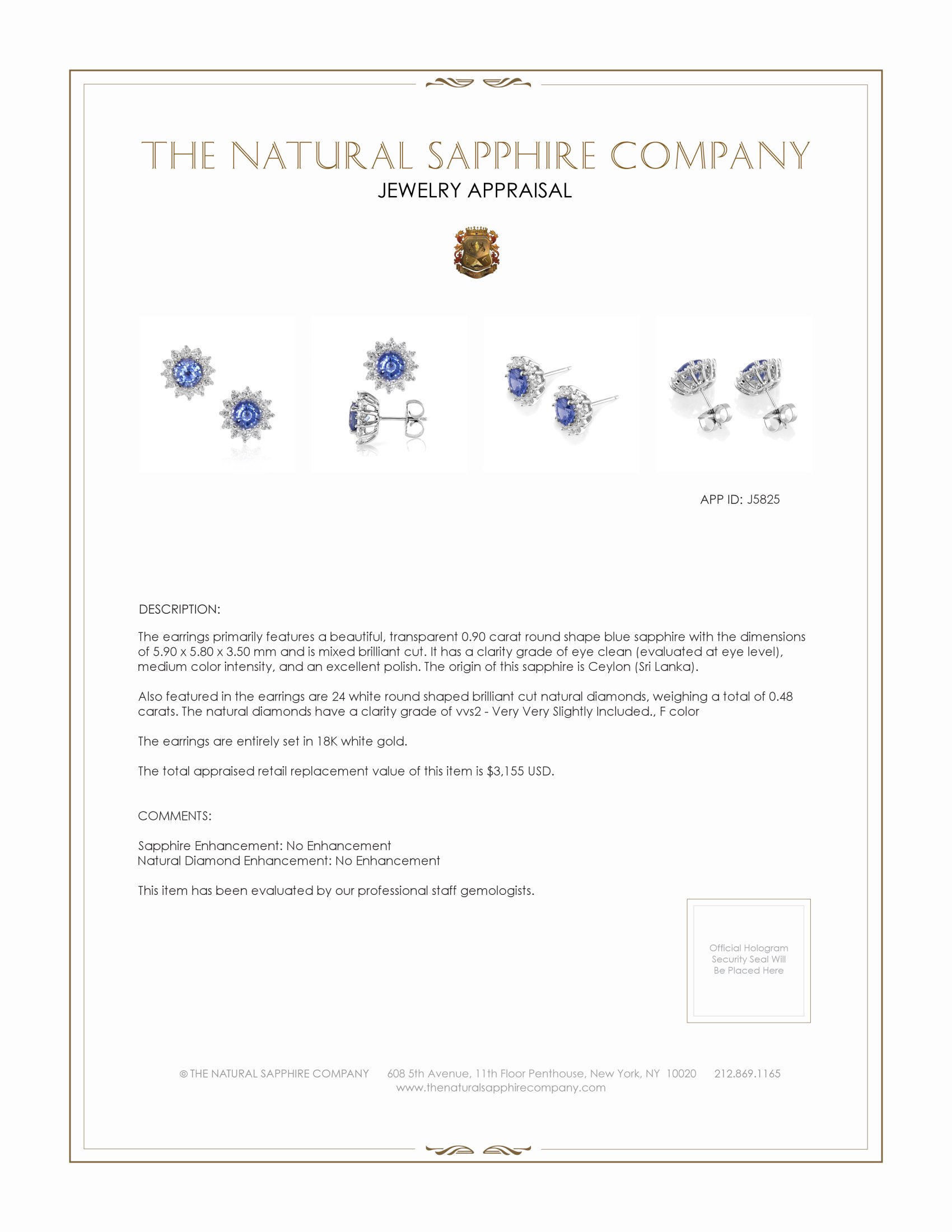 2.00 Ct.Tw. Blue Sapphire and Natural Diamond Halo Earrings, 18K White Gold