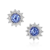 1.95 Ct.Tw.Total Carat Weight Sapphire Natural Diamond Halo Earrings, 18K White Gold Video