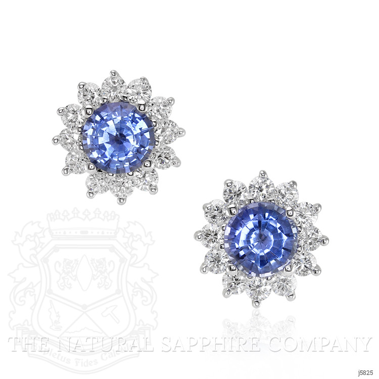 2.00 Ct.Tw. Blue Sapphire and Natural Diamond Halo Earrings, 18K White Gold