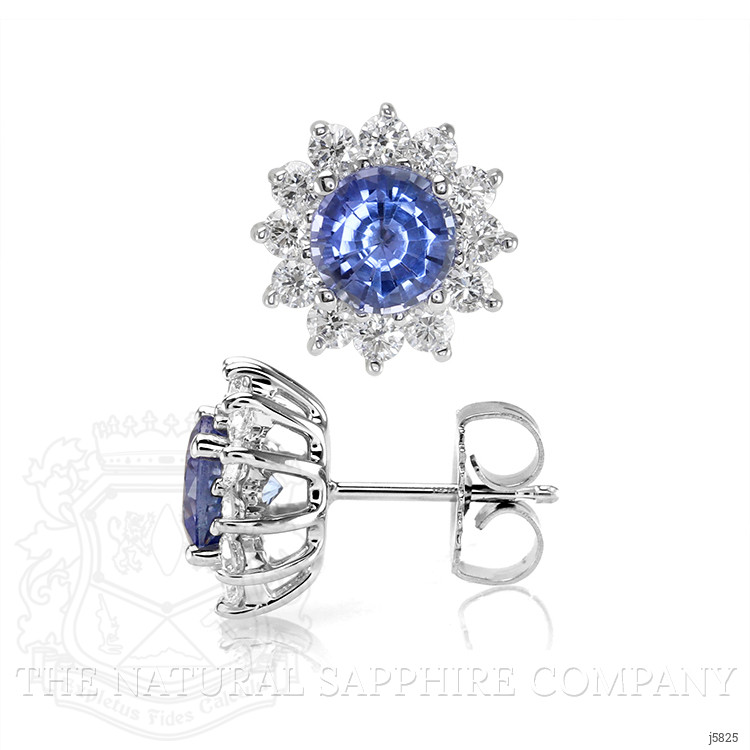1.95 Ct.Tw. Blue Sapphire and Natural Diamond Halo Earrings, 18K White Gold