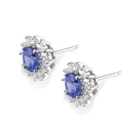 1.95 Ct.Tw. Blue Sapphire and Natural Diamond Halo Earrings, 18K White Gold Image