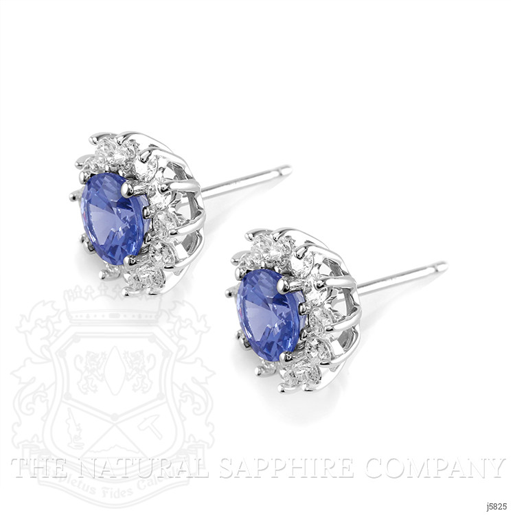 1.95 Ct.Tw. Blue Sapphire and Natural Diamond Halo Earrings, 18K White Gold