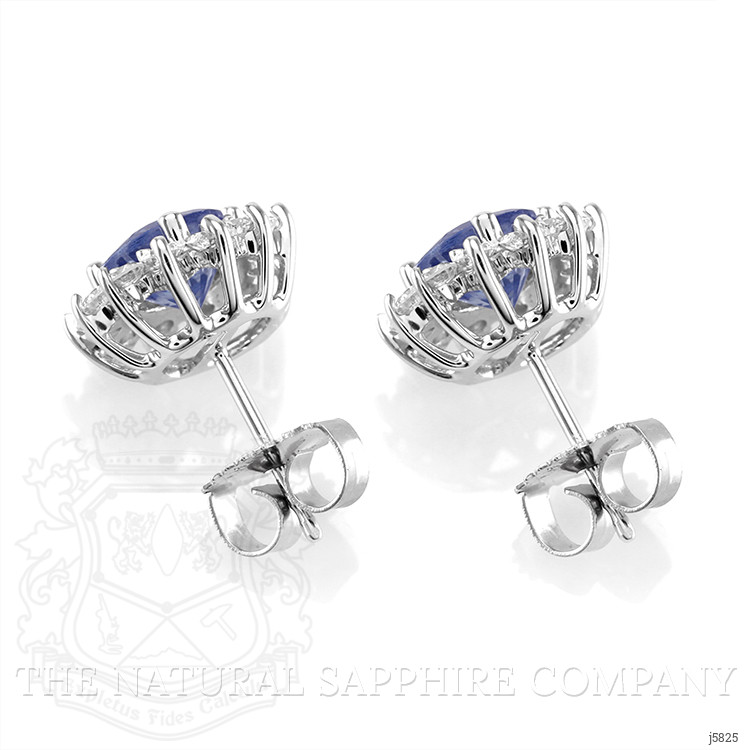 2.00 Ct.Tw. Blue Sapphire and Natural Diamond Halo Earrings, 18K White Gold
