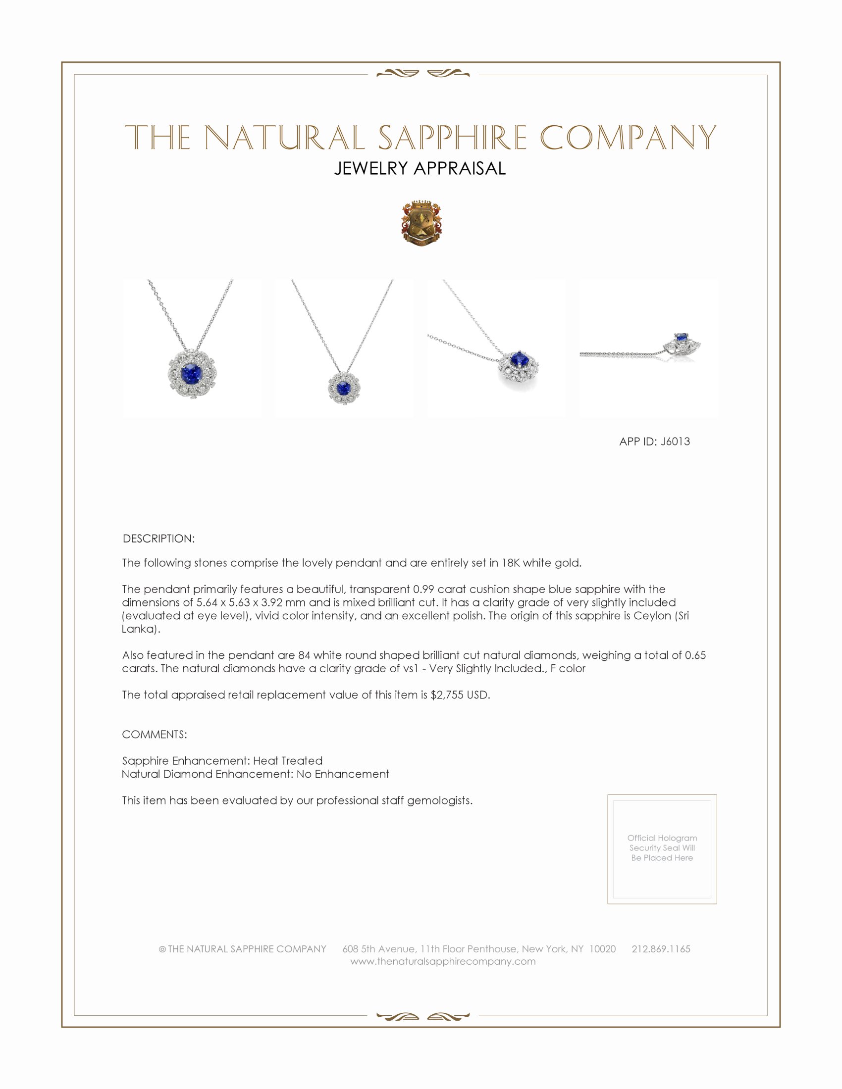 0.99 Ct. Blue Sapphire and Natural Diamond Halo Pendant, 18K White Gold