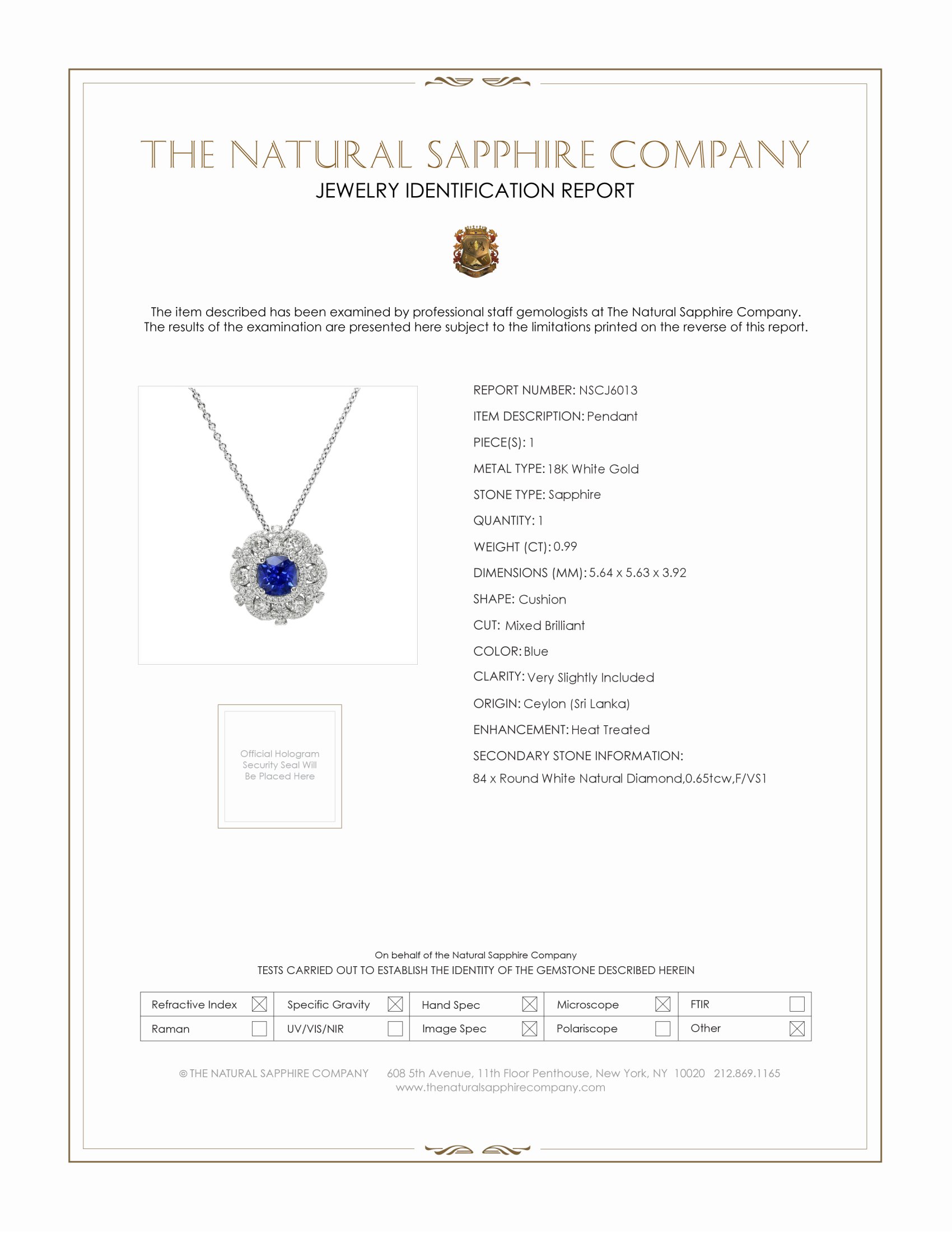 0.99 Ct. Blue Sapphire and Natural Diamond Halo Pendant, 18K White Gold