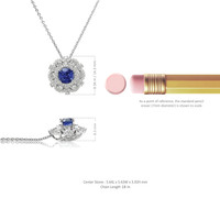 0.99 Ct. Blue Sapphire and Natural Diamond Halo Pendant, 18K White Gold Image