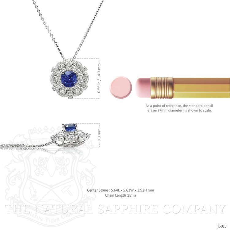 0.99 Ct. Blue Sapphire and Natural Diamond Halo Pendant, 18K White Gold