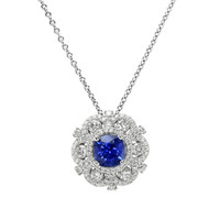 0.99 Ct. Sapphire Natural Diamond Halo Pendant, 18K White Gold Video