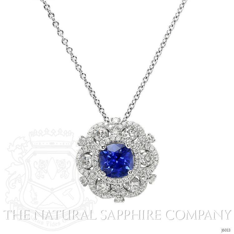 0.99 Ct. Blue Sapphire and Natural Diamond Halo Pendant, 18K White Gold