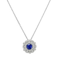 0.99 Ct. Sapphire Natural Diamond Halo Pendant, 18K White Gold Image