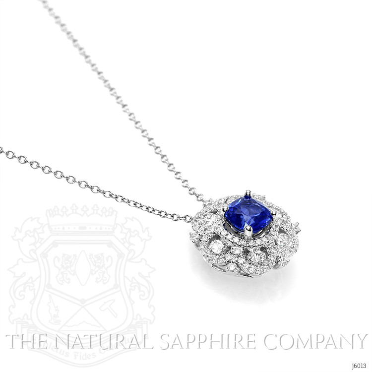 0.99 Ct. Blue Sapphire and Natural Diamond Halo Pendant, 18K White Gold