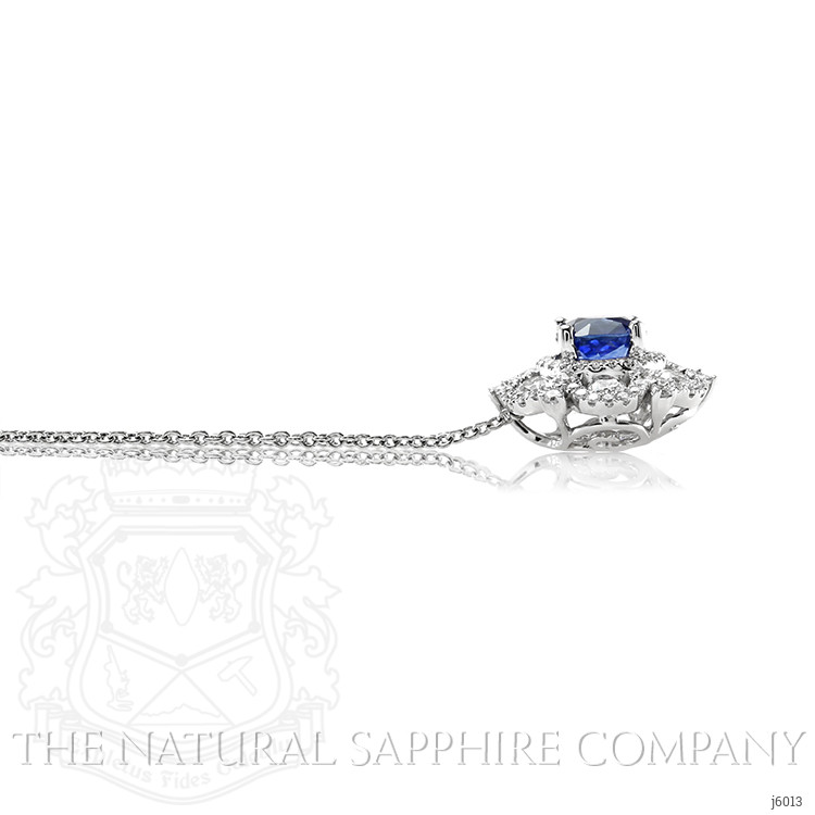 0.99 Ct. Blue Sapphire and Natural Diamond Halo Pendant, 18K White Gold