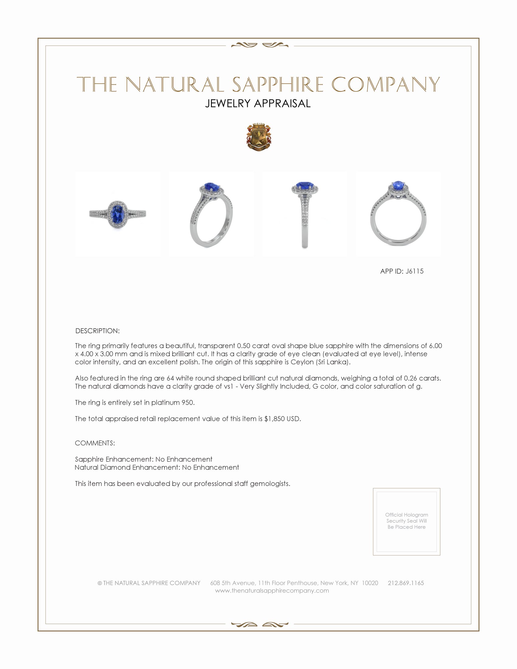 0.50 Ct. Blue Sapphire and Natural Diamond Pave Ring, Platinum 950