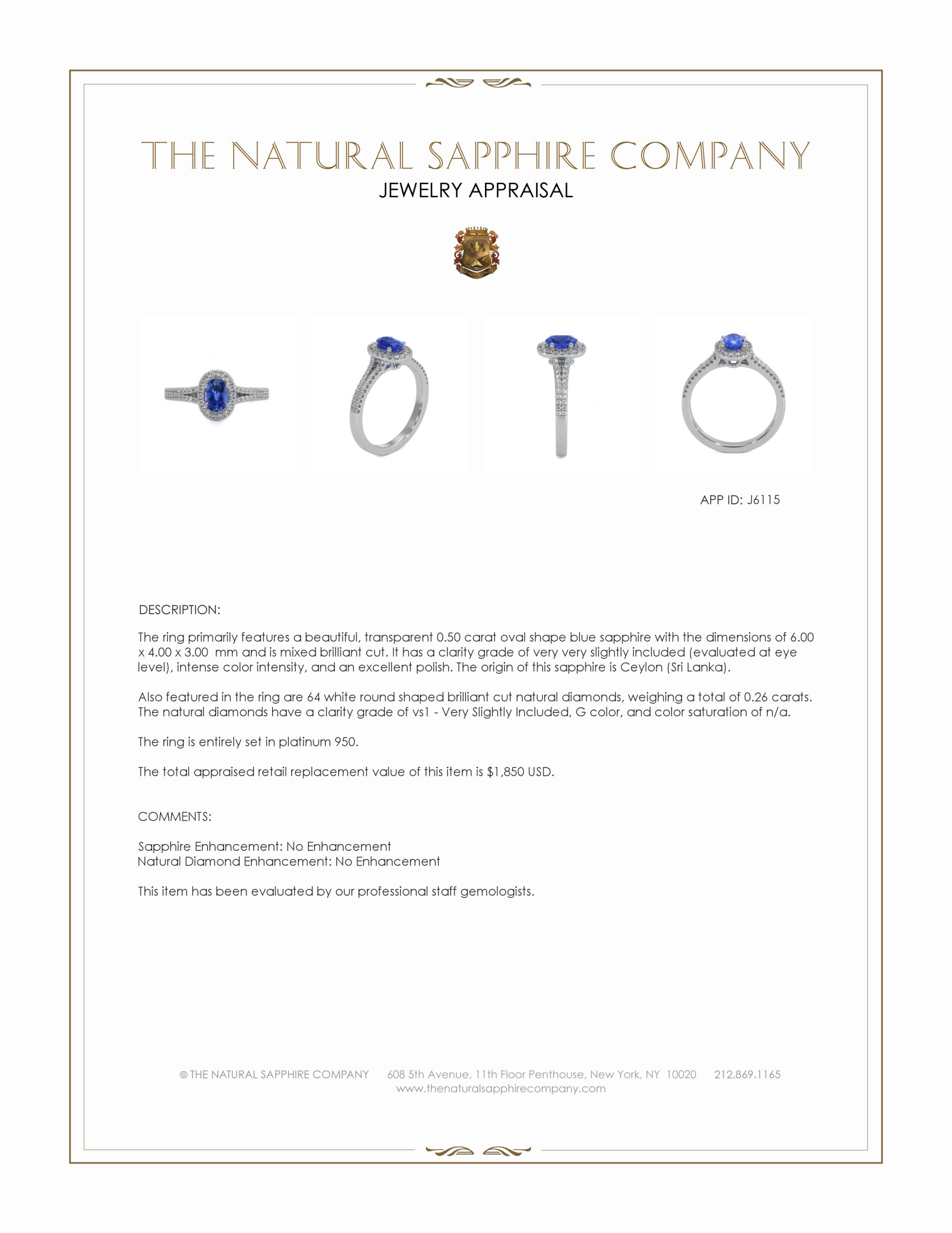 0.50 Ct. Blue Sapphire and Natural Diamond Pave Ring, Platinum 950