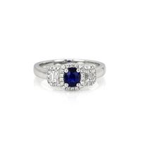 0.67 Ct. Blue Sapphire and Natural Diamond Three Stone Ring, Platinum 950 Video