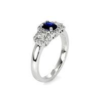 0.67 Ct. Blue Sapphire and Natural Diamond Three Stone Ring, Platinum 950 Image