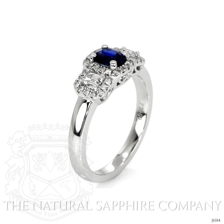 0.67 Ct. Blue Sapphire and Natural Diamond Three Stone Ring, Platinum 950