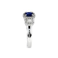0.67 Ct. Blue Sapphire and Natural Diamond Three Stone Ring, Platinum 950 Image