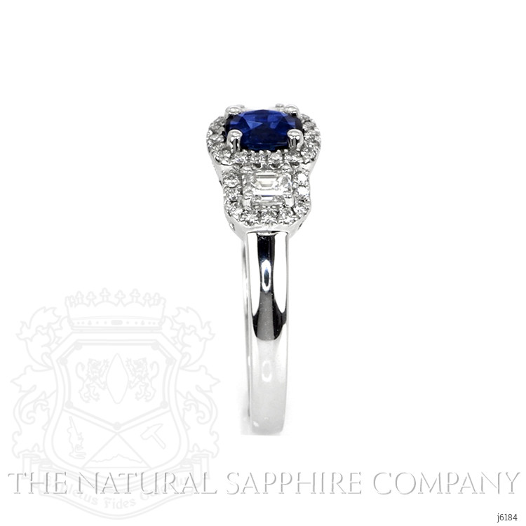 0.67 Ct. Blue Sapphire and Natural Diamond Three Stone Ring, Platinum 950