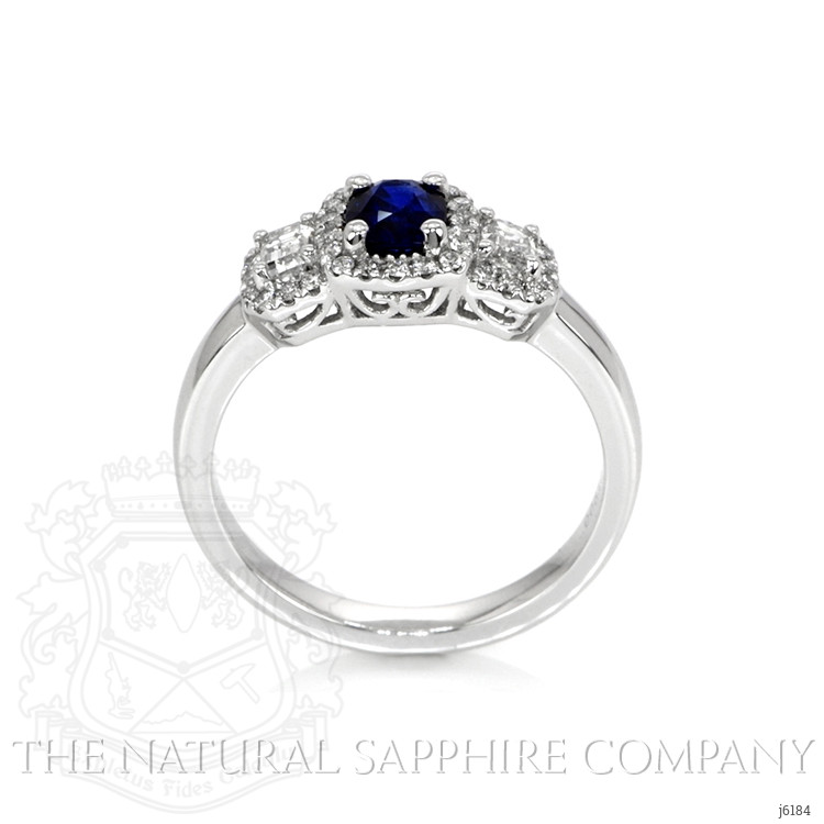 0.67 Ct. Blue Sapphire and Natural Diamond Three Stone Ring, Platinum 950