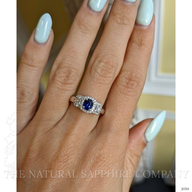 0.67 Ct. Blue Sapphire and Natural Diamond Three Stone Ring, Platinum 950