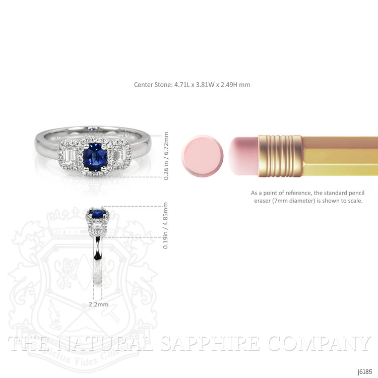 0.40 Ct. Blue Sapphire and Natural Diamond Three Stone Ring, Platinum 950