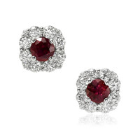 0.64 Ct.Tw. Ruby Natural Diamond Halo Earrings, 18K White Gold Video