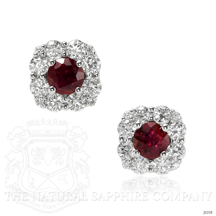 0.64 Ct.Tw. Ruby Natural Diamond Halo Earrings, 18K White Gold