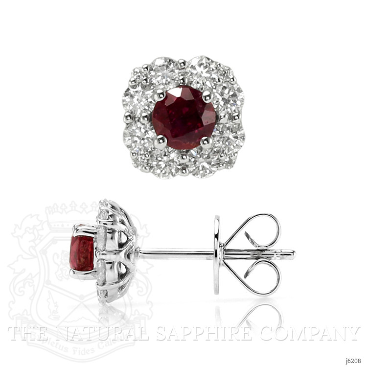 0.64 Ct.Tw. Ruby Natural Diamond Halo Earrings, 18K White Gold