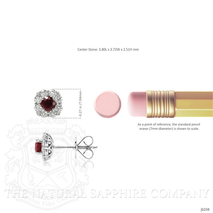 0.64 Ct.Tw. Ruby Natural Diamond Halo Earrings, 18K White Gold