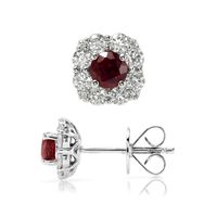 0.34 Ct.Tw.Total Carat Weight Ruby and Diamond Earrings - 18K White Gold Image