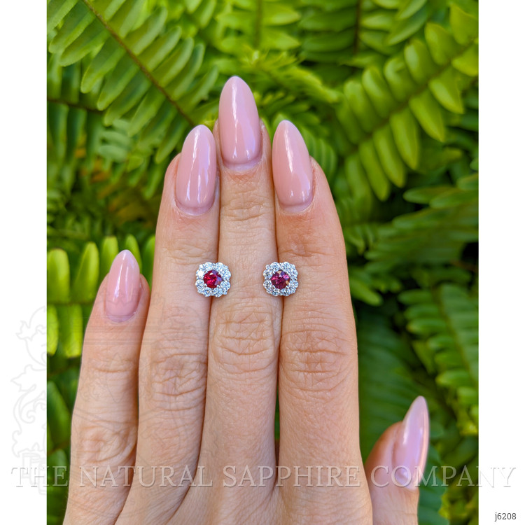 0.64 Ct.Tw. Ruby Natural Diamond Halo Earrings, 18K White Gold