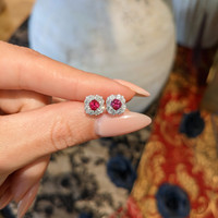 0.64 Ct.Tw. Ruby Natural Diamond Halo Earrings, 18K White Gold Life Style