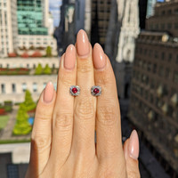 0.64 Ct.Tw. Ruby Natural Diamond Halo Earrings, 18K White Gold Life Style