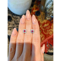 0.64 Ct.Tw. Ruby Natural Diamond Halo Earrings, 18K White Gold Life Style