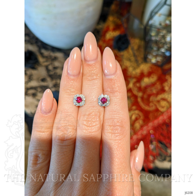 0.64 Ct.Tw. Ruby Natural Diamond Halo Earrings, 18K White Gold