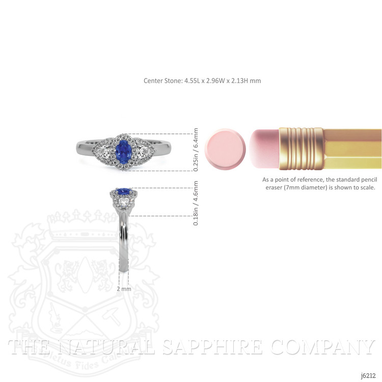 0.24 Ct. Blue Sapphire and Natural Diamond Three Stone Ring, Platinum 950