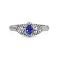 0.24 Ct. Blue Sapphire and Natural Diamond Three Stone Ring, Platinum 950 Video