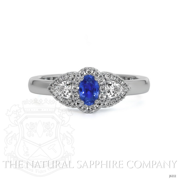 0.24 Ct. Blue Sapphire and Natural Diamond Three Stone Ring, Platinum 950