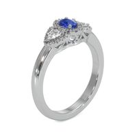 0.24 Ct. Blue Sapphire and Natural Diamond Three Stone Ring, Platinum 950 Image