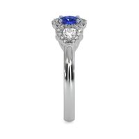 0.24 Ct. Blue Sapphire and Natural Diamond Three Stone Ring, Platinum 950 Image