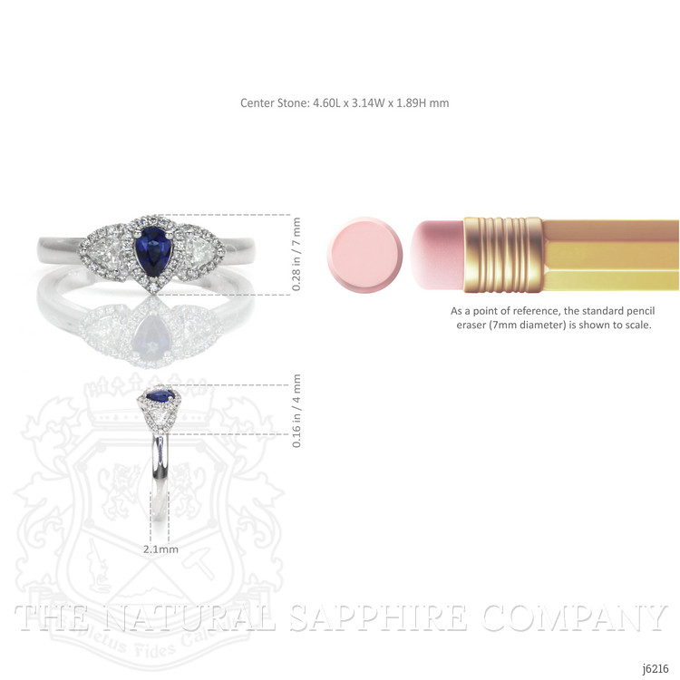 0.20 Ct. Blue Sapphire and Natural Diamond Three Stone Ring, Platinum 950