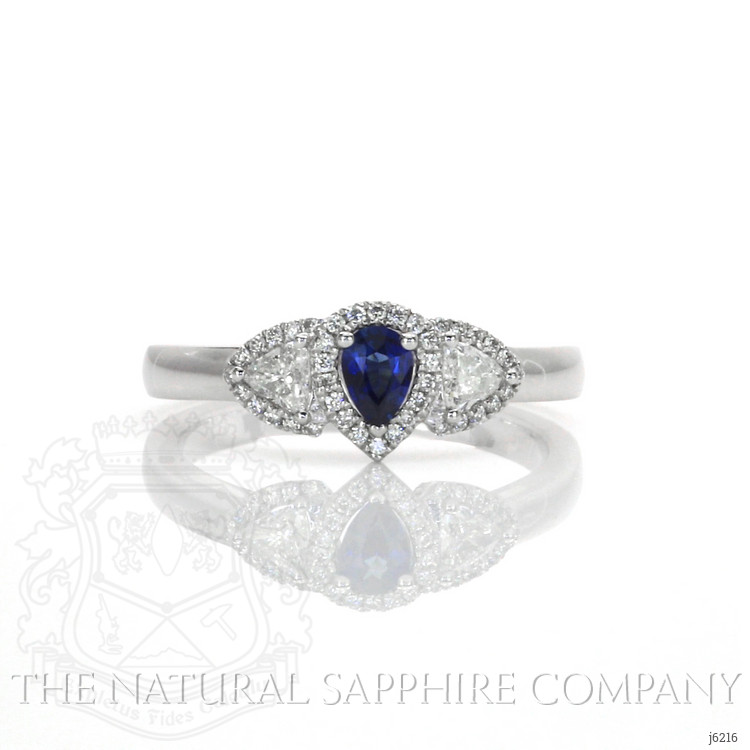 0.20 Ct. Blue Sapphire and Natural Diamond Three Stone Ring, Platinum 950