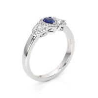 0.20 Ct. Blue Sapphire and Natural Diamond Three Stone Ring, Platinum 950 Image