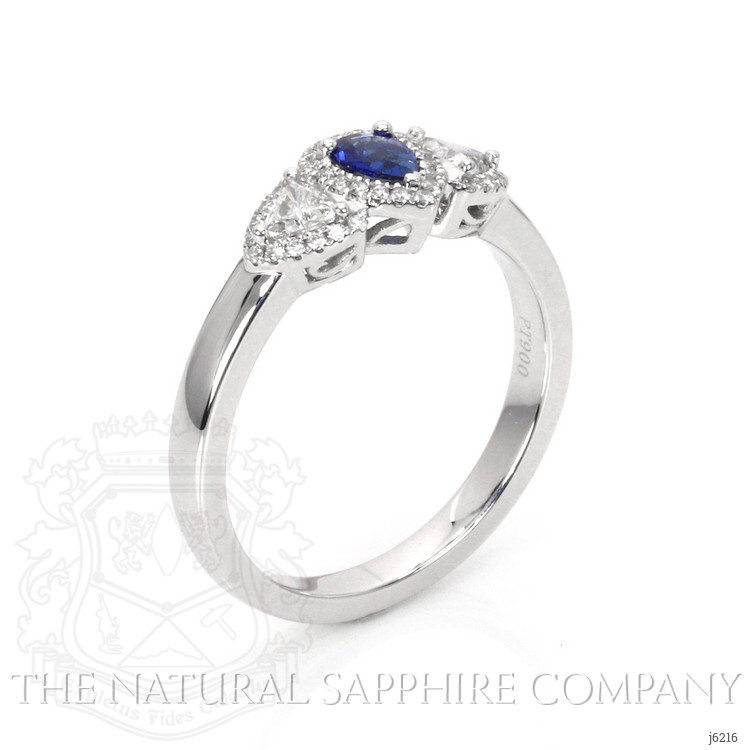 0.20 Ct. Blue Sapphire and Natural Diamond Three Stone Ring, Platinum 950