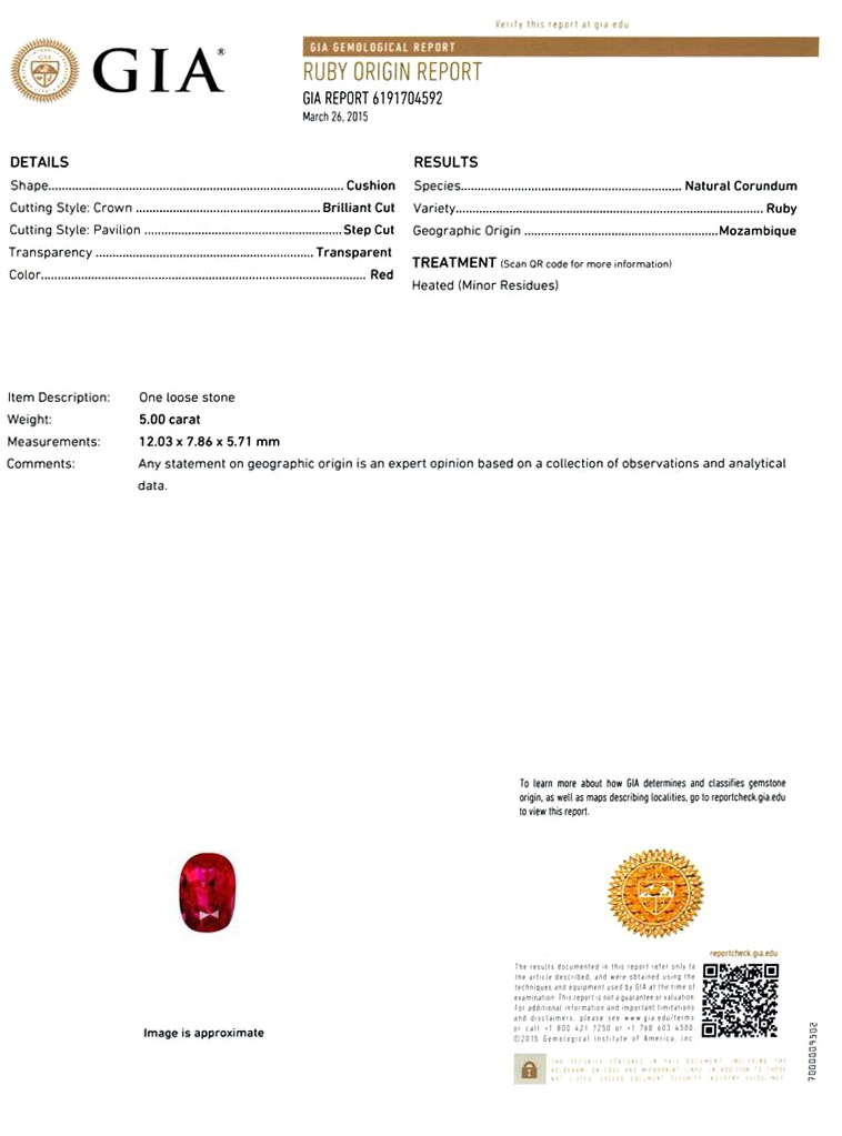 5.00 Ct. Ruby and Natural Diamond Three Stone Ring, Platinum & 18K Yellow