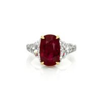 5.00 Ct. Ruby Natural Diamond Three Stone Ring, Platinum & 18K Yellow Video