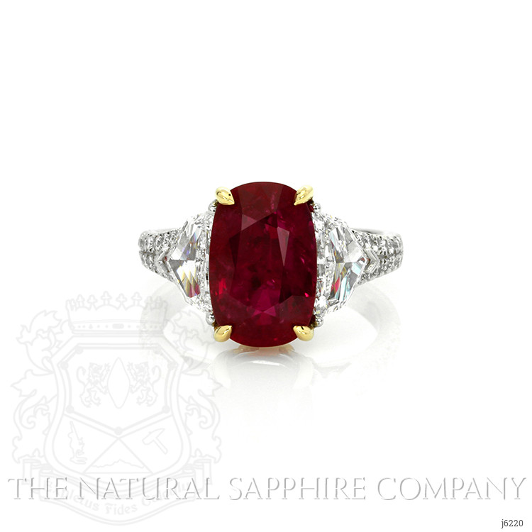 5.00 Ct. Ruby Natural Diamond Three Stone Ring, Platinum & 18K Yellow